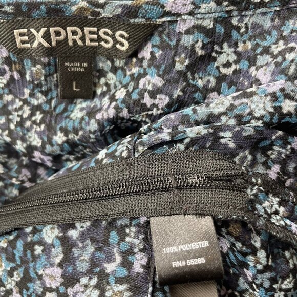 Express Women's Blue Sheer Ruffled Peplum V-Neck Blouse Top Side Zip Large - Picture 5 of 6